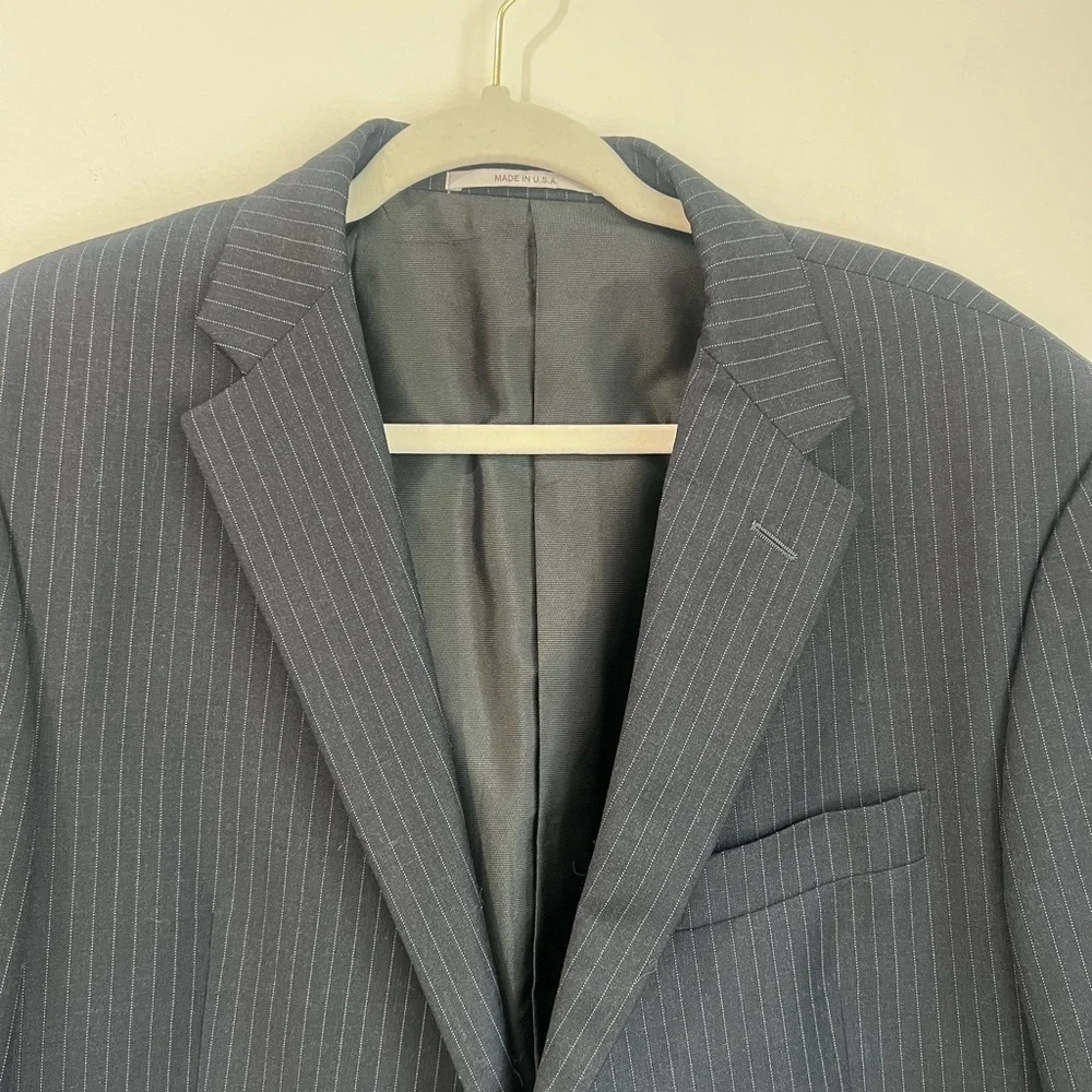 Hickey Freeman Wool Pin Stripe Suit Jacket Blazer 44R